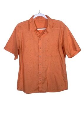 Peach Floral Graphic Button Up Shirt Short Sleeve Collared Summer Top No Size